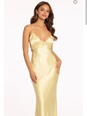 Yellow satin slip dress